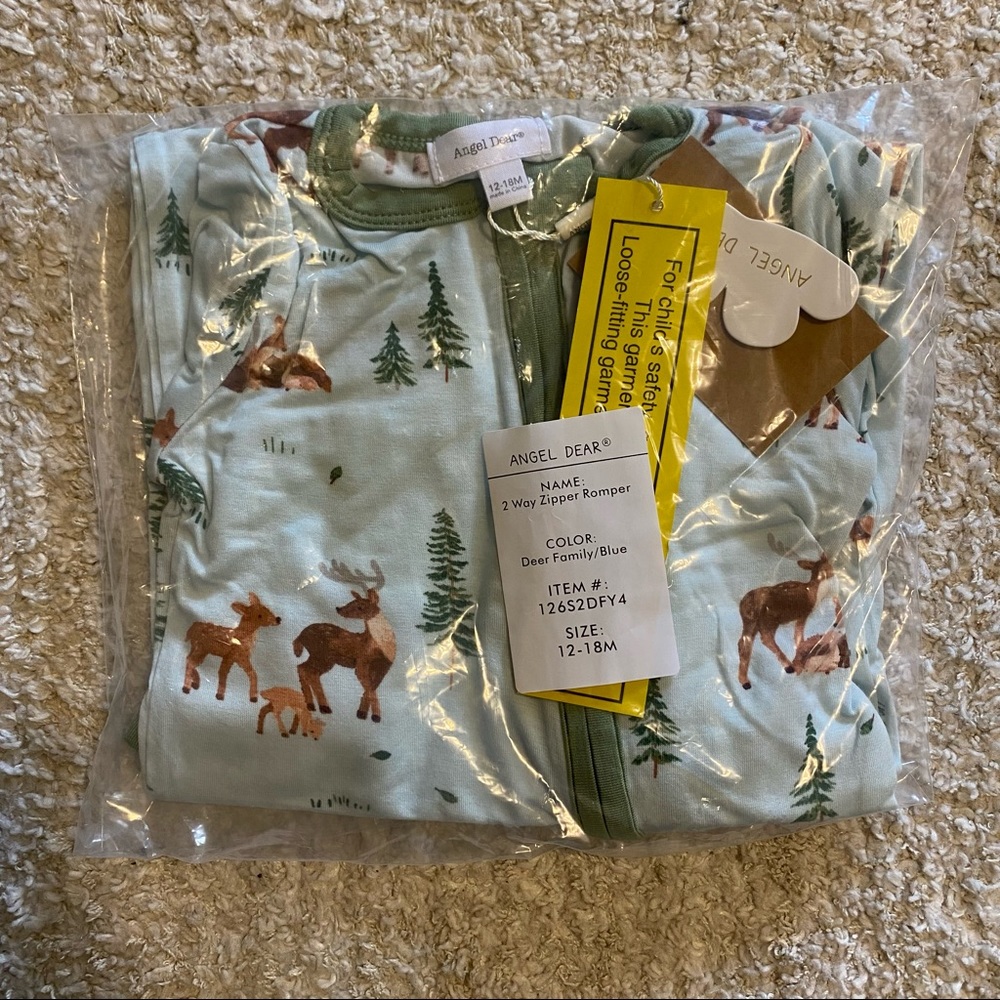 Angel Dear deer family zip romper NIB